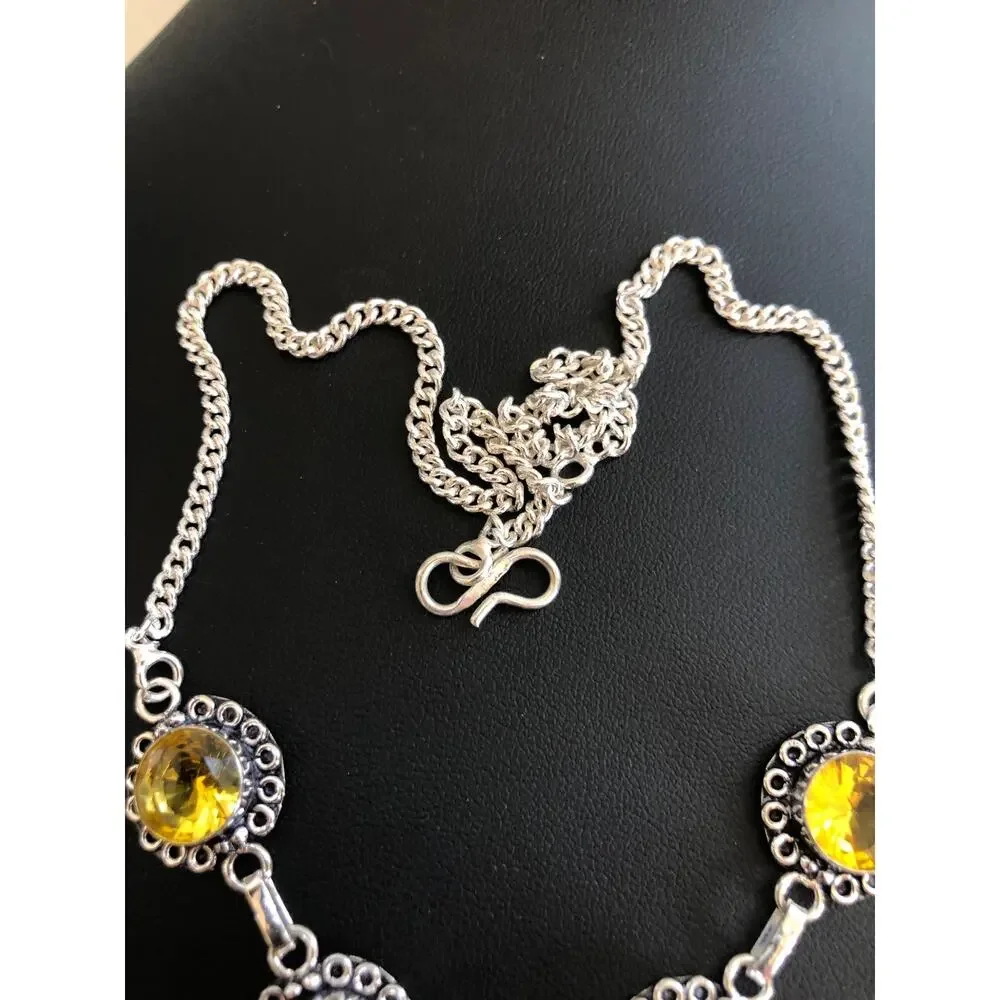 925 Sterling Faceted Citrine Necklace 20" - Picture 5 of 6